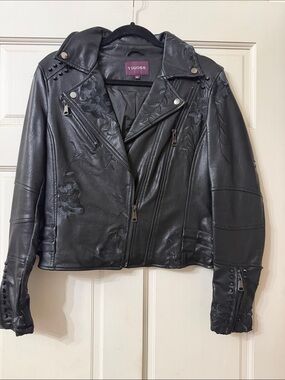 Vigoss Black Faux Leather Embossed Moto Jacket